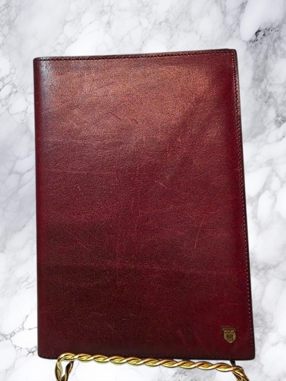 Vintage Burgundy Leather Passport Holder Travel Wallet Crest Italian Leather